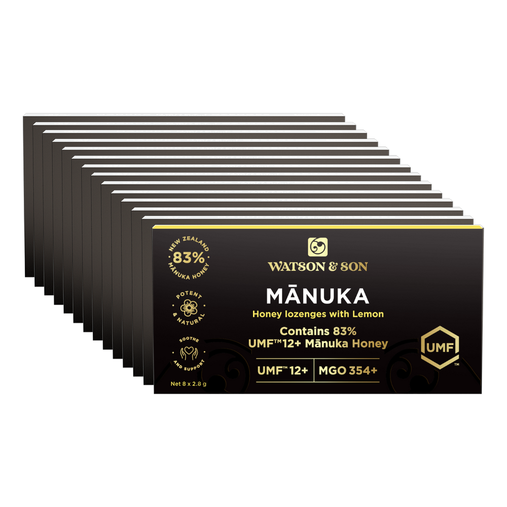 UMF 12+/MGO 354+ Mānuka Honey With Lemon Lozenges 12x Bundle