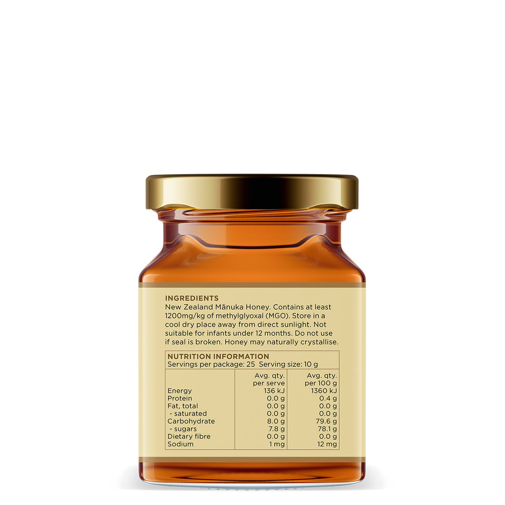 UMF 25+/MGO 1200+ 250g Mānuka Honey Glass Jar