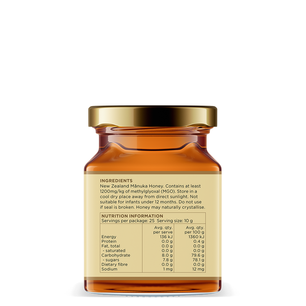 UMF 25+/MGO 1200+ 250g Mānuka Honey Glass Jar